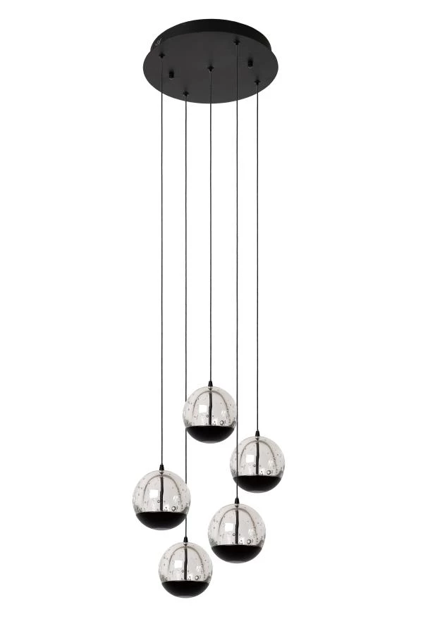 Lucide SENTUBAL - Hanglamp - Ø 35 cm - LED Dimb. - 5x5,2W 2700K - Zwart - uitgezet